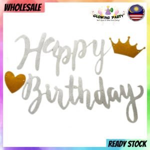 Letter Banner/Party Flag - HAPPY BIRTHDAY (Cursive Glitter Assorted)